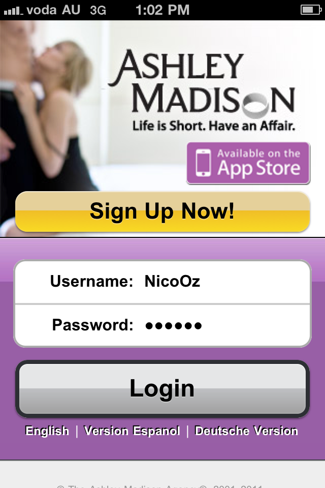 Screenshot of the iPhone Porn App -  Ashley Madison App
